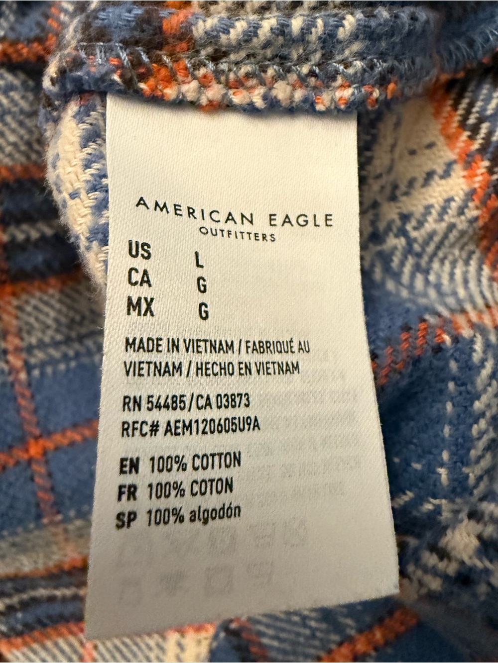 American Eagle Blue Orange Plaid Flannel Button Front Shirt Women’s L Cotton - Picture 5 of 7